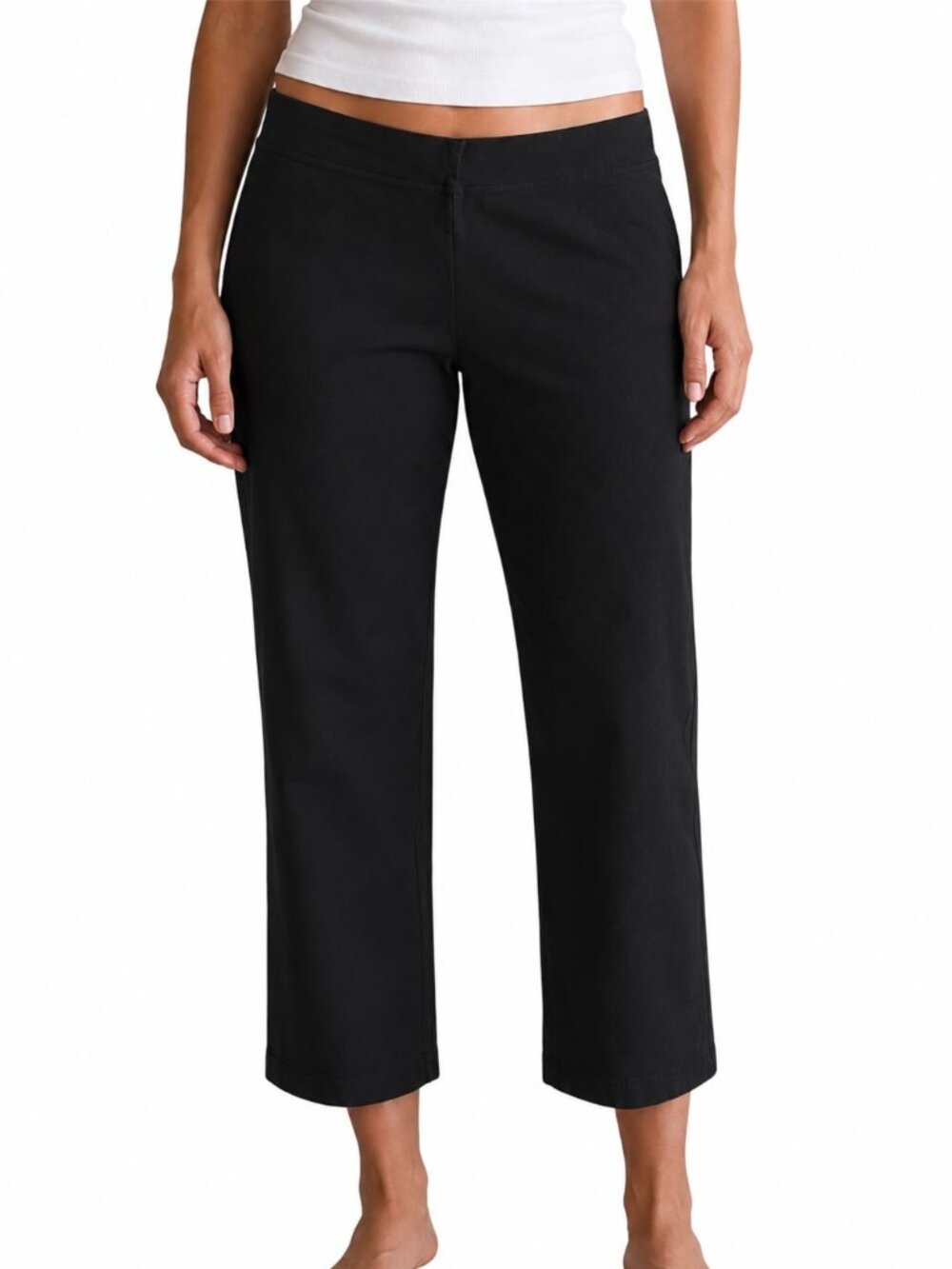 Size L Eileen Fisher Black Ponte Knit Pull On Pants